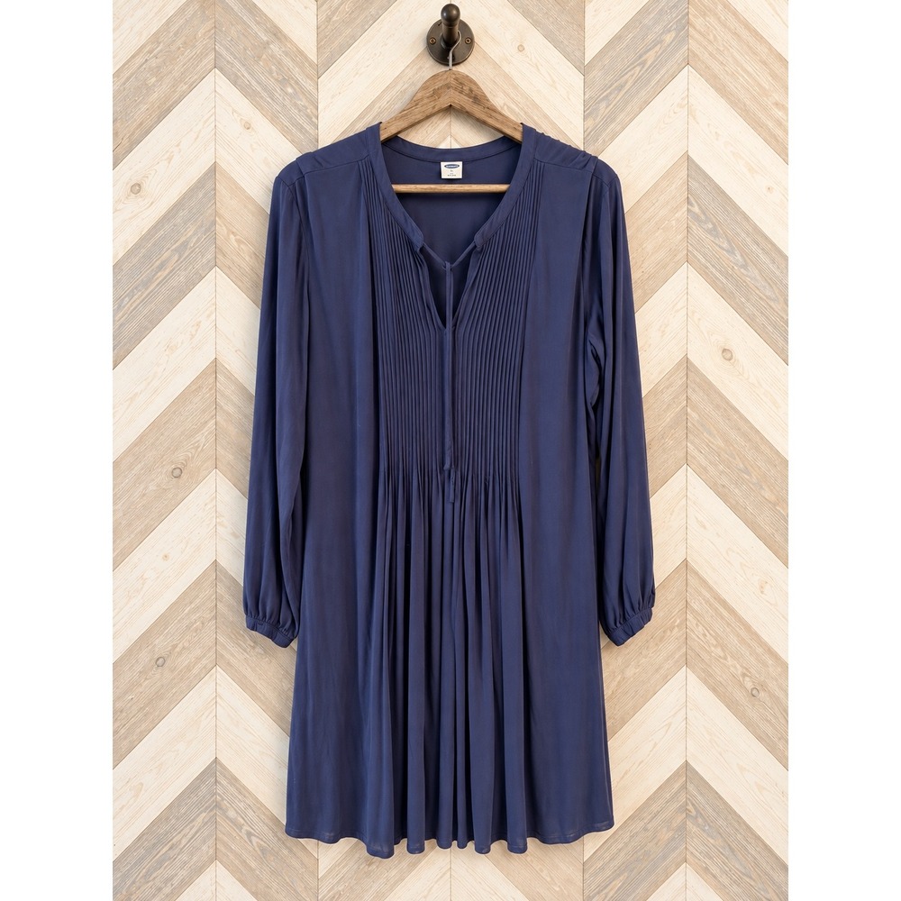 Old Navy Tunic Dress Pintuck Pleated Long Sleeve Business Casual Navy XL NWOT